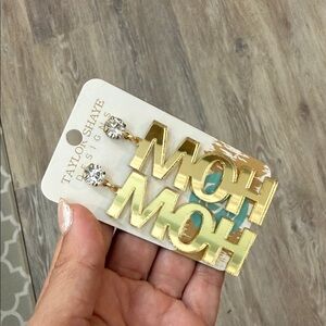 Gold 'MOH' Drop Earrings with Crystal Studs